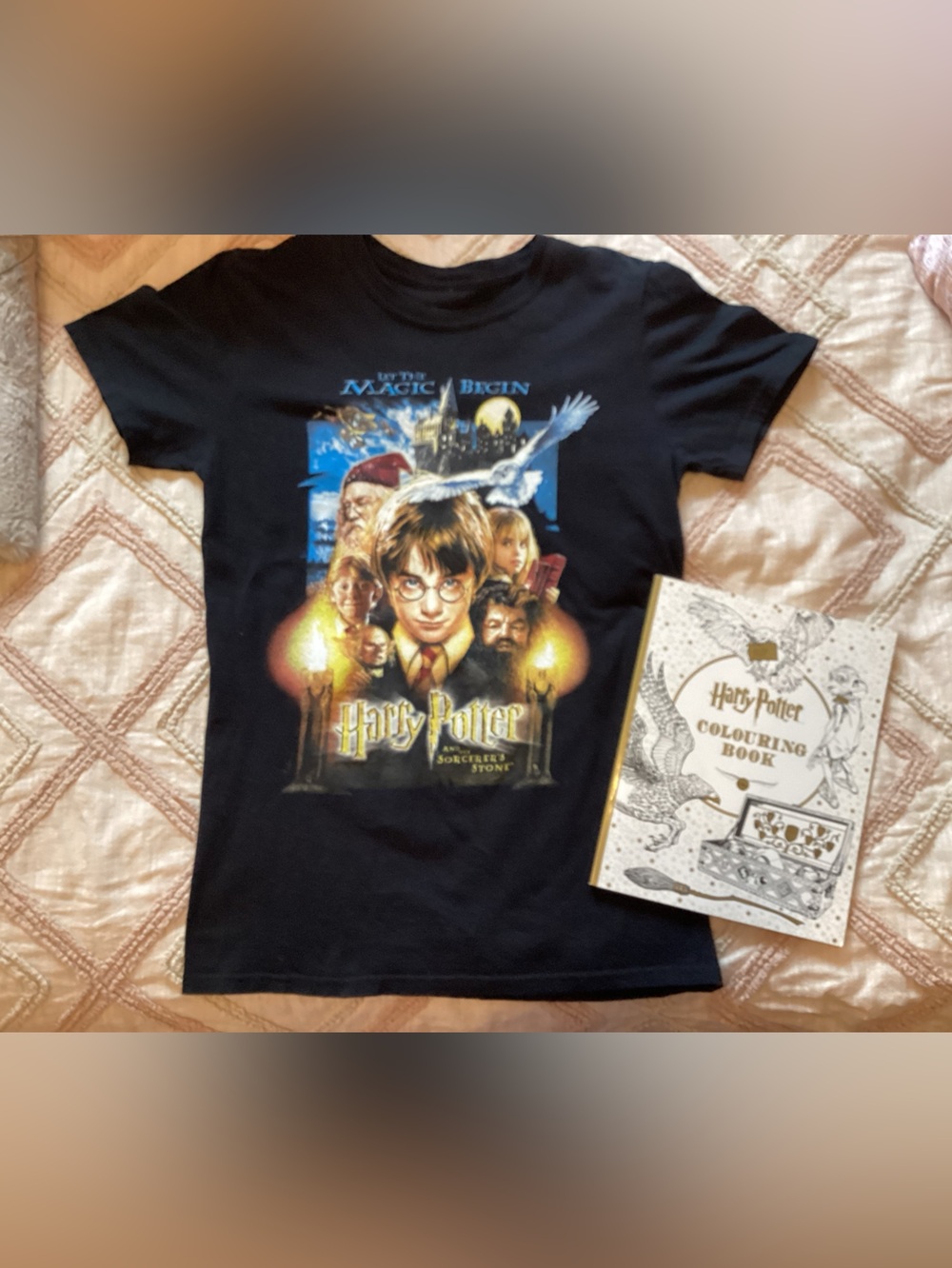 Warner Bros. Black Harry Potter  Graphic Tee with Colouring book bundle